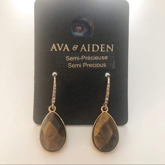 Ava & Aiden Semi Precious Stone Gold Tone Earrings - Picture 1 of 5